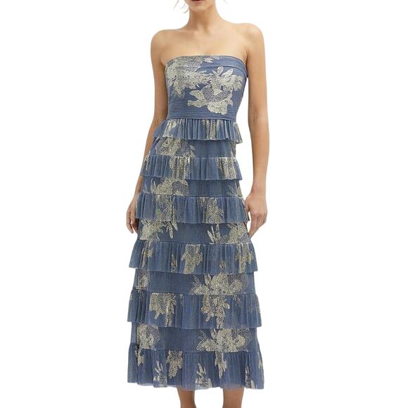 After Six Strapless Blue and Gold Floral Dress size medium nwt - Picture 1 of 11